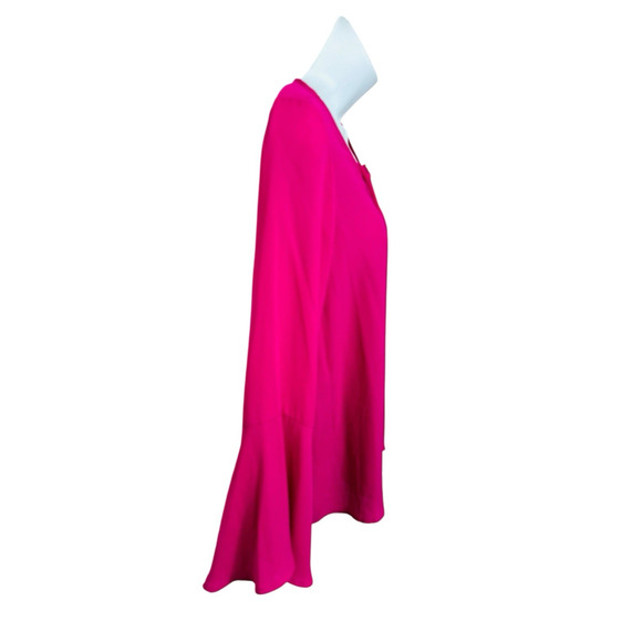 Nordstrom Eclair Fuchsia Blouse Sz Small Bell Sleeves Laced V-Neck Top Chiffon - Picture 6 of 8